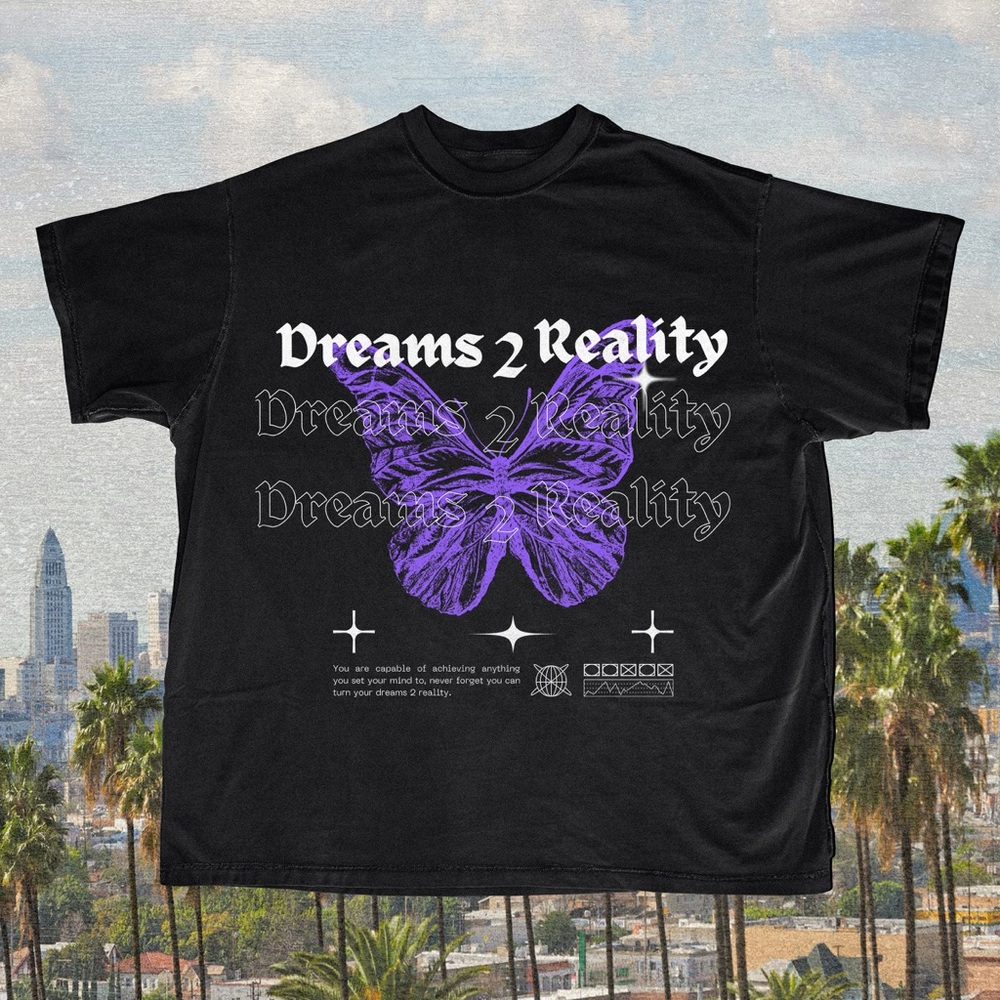 Dreams 2 Reality Purple Butterfly unisex Y2K Streetwear Tee